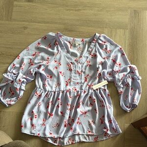 Counterparts Light Blue Floral V-Neck Blouse